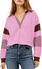 Color‑Block Cropped Polo V‑Neck Sweatshirt by FitiqueFit
