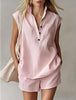 Women's Casual Sleeveless Cardigan Top & Shorts Set by FitiqueFit