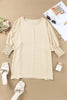 White Plain & Casual Shirred Cuffs Half Sleeve Top