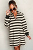 Classic Contrast Black Striped Collar Long Sleeve Mini Dress Stylish & Trendy Casual Dress for Women by Stevvex