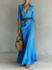 Women's Belted Irregular Pleated Dress by FitiqueFit