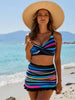 Colorful Stripe Cross-Front Tankini & Ruffled Swim Skirt Set – Women's 2-Piece Swimsuit by FitiqueFit