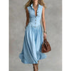 Women's Sleeveless Lapel Collar Maxi Dress – Slim Fit Patchwork by FitiqueFit