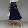 Women's Satin Solid Color Mid-Length Skirt – Slight Stretch by FitiqueFit