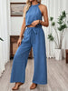 Women's Halter Neck Cropped Top & Wide-Leg Pants Two-Piece Set by FitiqueFit