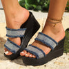 Raw Hem Rhinestone Open Toe Wedge Sandals