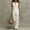 Women's Slash-Neck Sleeveless Tank Top & Casual Pants Set by FitiqueFit