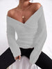 Women's Off-Shoulder Crossover Knit Sweater – Slim Fit Long Sleeve by FitiqueFit
