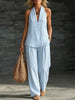 Women's Striped Sleeveless Top & Wide-Leg Pants Set – Fashionable 2-Piece by FitiqueFit