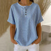 Women's Cotton Linen Striped T-Shirt – V-Neck, Button Detail, Loose Fit by FitiqueFit