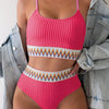 Bikini Scoop Neck High Waist 2 Piece Swimsuit for Women – Chic Solid Color Bikini Set with Contrast Band Detail – Stretchy Comfortable Flattering Swimwear for Beach Pool and Summer Vacation by Stevvex