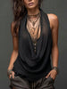 Women's Halterneck V-Neck Backless Slim-Fit Knit Top by FitiqueFit