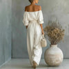 Women's Off-Shoulder Long-Sleeve Top & Wide-Leg Pants Two-Piece Set by FitiqueFit