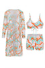 Luxe Lines 3-Piece Geometric Bikini Set for Women – High Rise Drawstring Bikini with Boxer Shorts & Long Sleeve Sheer Kimono Cover-Up – Bold & Breezy Women’s Swimwear for Summer Beach Pool & Getaways by Stevvex