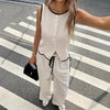 Women's Contrast Color Sleeveless Vest & Drawstring Trousers Suit – 6 Colors S–XXL by FitiqueFit