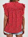 Ruffled Ditsy Floral Mock Neck Cap Sleeve Blouse