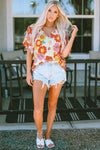 Multicolor Floral Print V Neck Half Sleeve Blouse