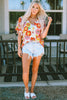 Multicolor Floral Print V Neck Half Sleeve Blouse