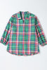 Plaid Collared Neck Three-Quarter Sleeve Shirt