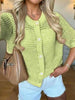 Women's Hollow-Out Knit Cardigan – Open Front, Short Sleeve, Solid Color by FitiqueFit