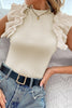 Ruffle Flutter Sleeve Mock Neck Ribbed Top