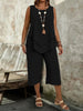 Casual Solid-Colored Sleeveless Top And Cropped Pants Two-Piece Set by FitiqueFit