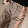 Women's Solid Color Wool-Like Tapered Trousers | Classic Ankle-Length Pants by FitiqueFit