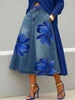 Women's Floral Print A-Line Midi Skirt – Denim-Style Boho Skirt by FitiqueFit