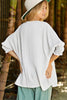 White Plain & Casual Shirred Cuffs Half Sleeve Top