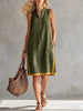 Women's Sleeveless V-Neck Button-Front Pocketed A-Line Midi Dress by FitiqueFit