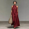 Women's Resort Ruffled Halterneck Sleeveless Open-Back Maxi Dress by FitiqueFit