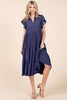Ruffle Sleeve Collared V Neck Tiered Midi Dress For Women – Fluttering, Feminine and Polished Midi Dress with Layered Details For Any Occasion by Stevvex
