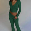 Women’s Knitted Hooded Two-Piece Set – Cardigan & High-Waisted Pants Suit by FitiqueFit