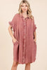 Mineral Wash Cotton Gauze Mini Shirt Dress For Women – Effortlessly Chic and Tredny Dress with Ruffle Sleeve Details by Stevvex