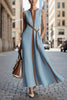 Women's Color Block Sleeveless Stand Collar Linen Blend Dress by FitiqueFit