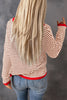 Pink Contrast Trimmed Striped Drop Shoulder Sweater