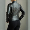 Women's Solid Color Long Sleeve Stand Collar Faux Leather Blazer by FitiqueFit
