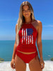 American Flag Halter Tankini Set – Red Patriotic Two-Piece Swimsuit by FitiqueFit