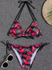 Sunset Bloom 2-Piece Triangle Bikini Set for Women – Vibrant Random Floral Print Halter Neck Swimsuit with Tie-Back Tie-Side Bottoms & High Cut Legs – Women's High-Stretch Swimwear for Summer Beach Escapes by Stevvex