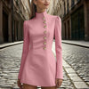 Women’s Stand Collar Blazer Dress – Slim Fit Formal Short Outfit by FitiqueFit