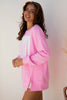 Pink Bow Sequin XOXO Letter Graphic Exposed Seam Baggy Sweatshirt by Wild and Free Boutique