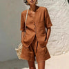 Women's Cotton-Linen Loose-Fit T-Shirt & Cropped Shorts Two-Piece Set by FitiqueFit