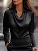 Full Size Satin Cowl Neck Long Sleeve Blouse Plus Size by Wild and Free Boutique