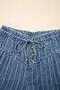 Sky Blue Stripe Button Pleated Drawstring Waist Casual Wide Leg Jeans by Wild and Free Boutique