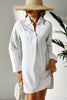 White Stripe Collared V Neck Chest Pocket Long Sleeve Beach Cover up by Wild and Free Boutique