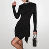 Side Pleated Ribbon Detail Figure-Hugging High Waist Semi-Formal Mini Dress by FitiqueFit