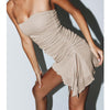 Women's Strapless Tube Top Short Skirt Drawstring Mini Dress