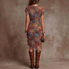 Women’s Slim-Fit Printed V-Neck Defined Waist Dress by FitiqueFit