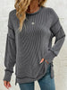 Side Slit Round Neck Sweatshirt by Wild and Free Boutique