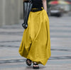 Women's High-Waist Flared Maxi Skirt – Solid Color Cotton Linen with Pockets by FitiqueFit
